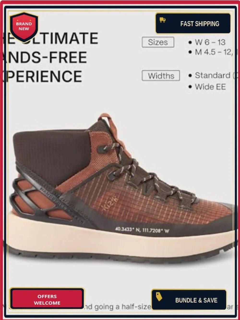 Kizik Wasatch Mid Slip-On Hiking Boots Men Women Hands-Free Durable Rubber